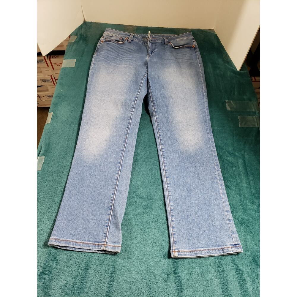 Loft Jeans Size 8 Womens Blue Denim Stretch Pants Ladies Mid Rise Curvy Straight